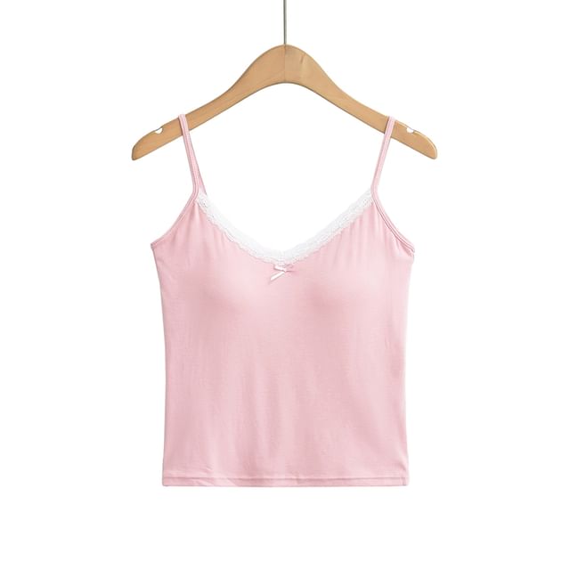 Padded Lace Trim V-Neck Crop Camisole Top