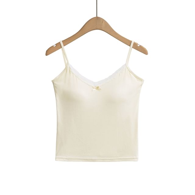 Padded Lace Trim V-Neck Crop Camisole Top