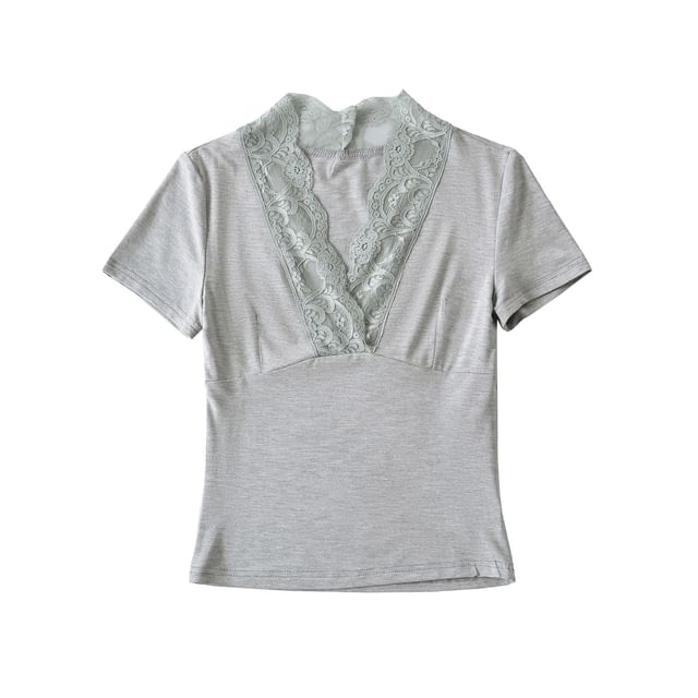 Lace-Trim V-Neck Short-Sleeve Tee