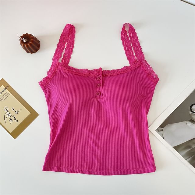 Henley Padded Lace-Trim Cami