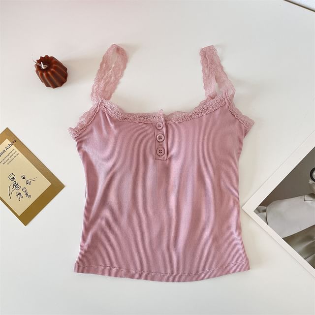 Henley Padded Lace-Trim Cami