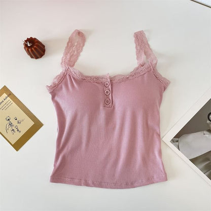 Henley Padded Lace-Trim Cami