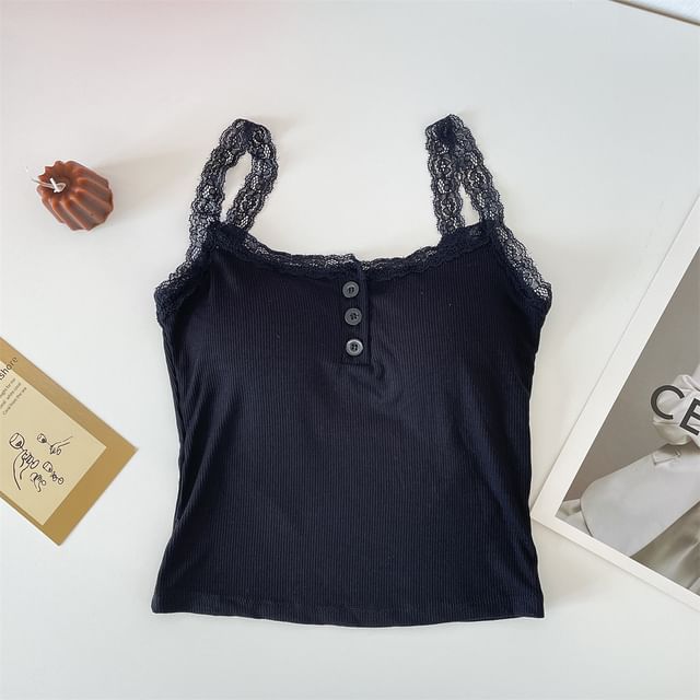 Henley Padded Lace-Trim Cami