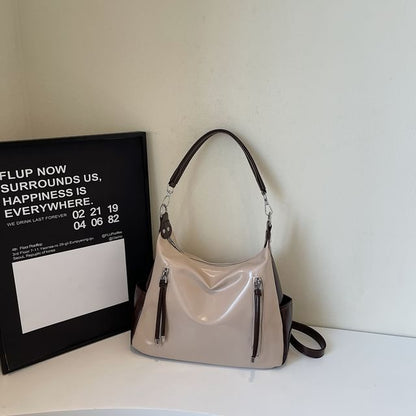 Zip Panel Faux Leather Shoulder Bag