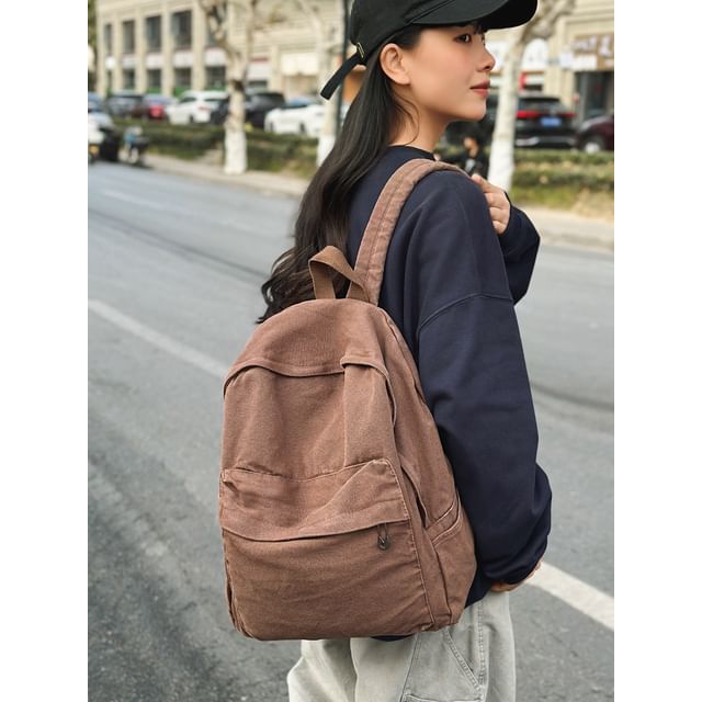 Plain Washed Canvas Backpack