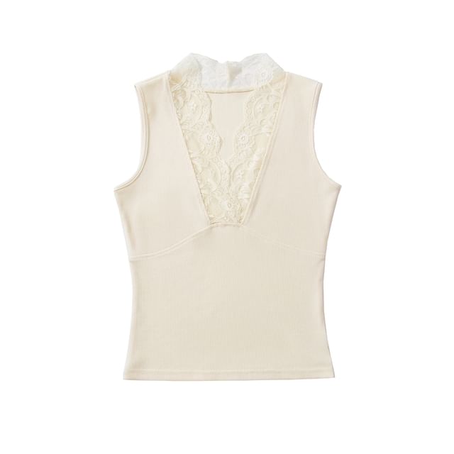 V-Neck Lace Trim Sleeveless Crop Top