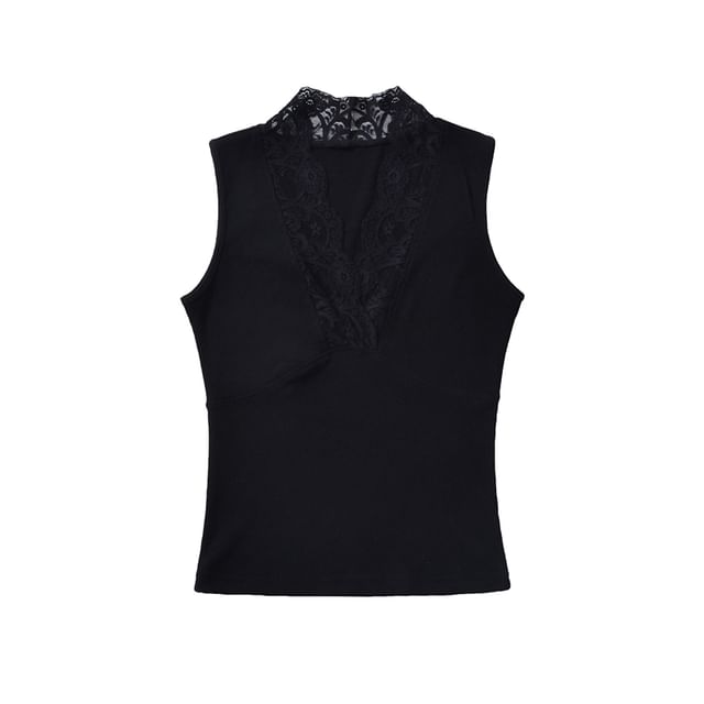 V-Neck Lace Trim Sleeveless Crop Top