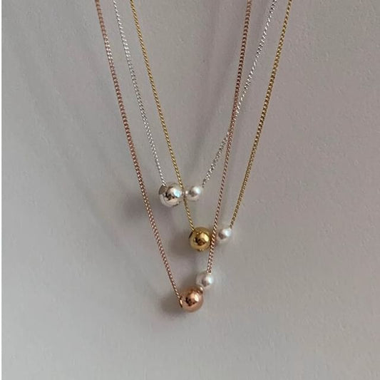 Pearl Silver 925 Necklace Sterling Faux Ball