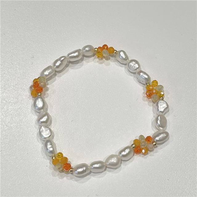 Sterling Bow Pearl Beaded Bracelet Natural / Silver 925