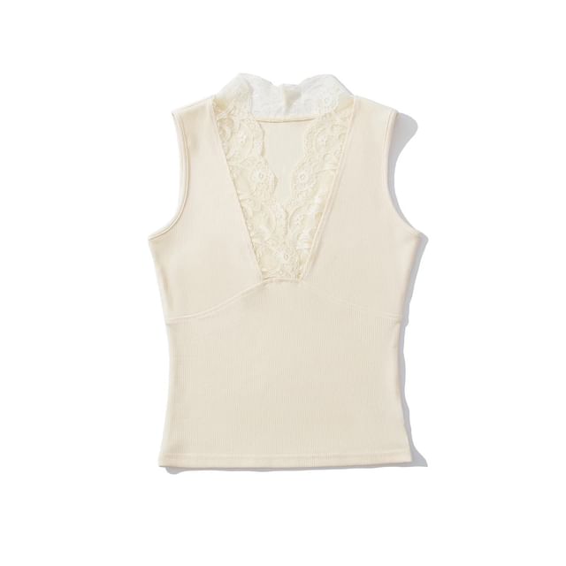 Lace Trim V-Neck Sleeveless Tank Top