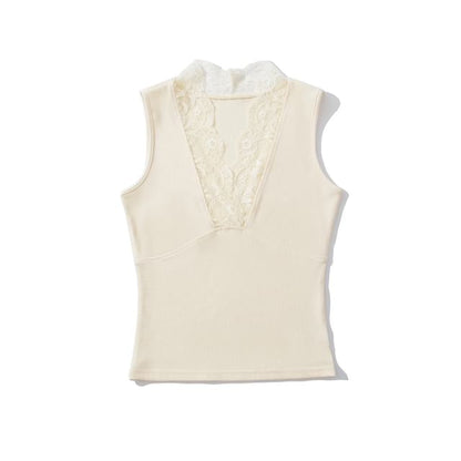 Lace Trim V-Neck Sleeveless Tank Top