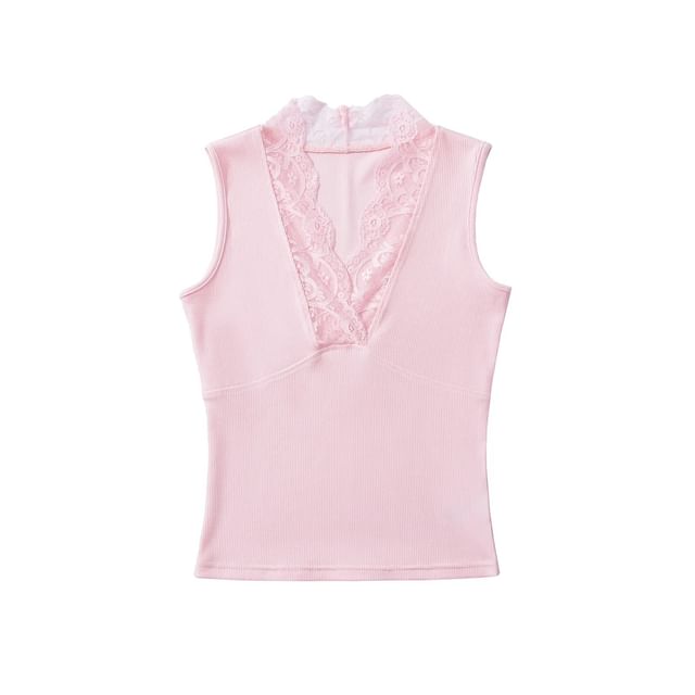 Lace Trim V-Neck Sleeveless Tank Top
