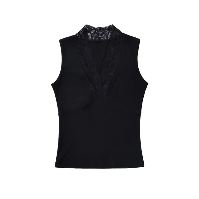 Lace Trim V-Neck Sleeveless Tank Top