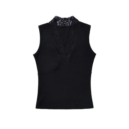 Lace Trim V-Neck Sleeveless Tank Top