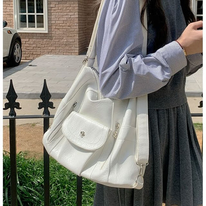 Faux Leather Plain Shoulder Bag
