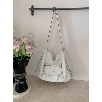 Faux Leather Plain Shoulder Bag