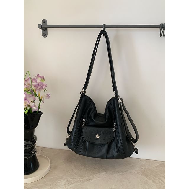 Faux Leather Plain Shoulder Bag