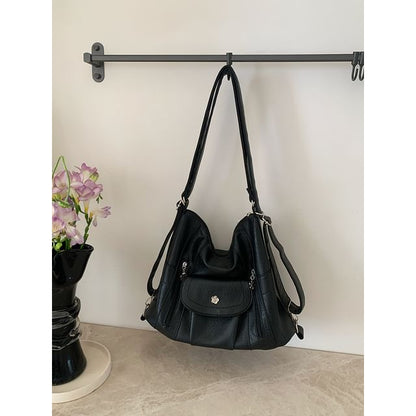 Faux Leather Plain Shoulder Bag