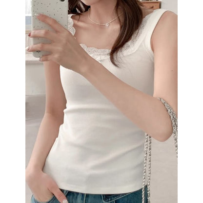 Lace-Trim Scoop Neck Sleeveless Cami Top