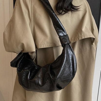 Ruched Faux Leather Shoulder Bag