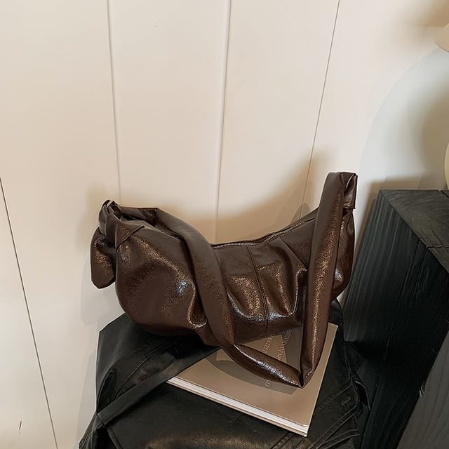 Ruched Faux Leather Shoulder Bag