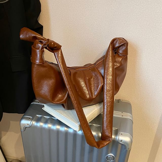Ruched Faux Leather Shoulder Bag