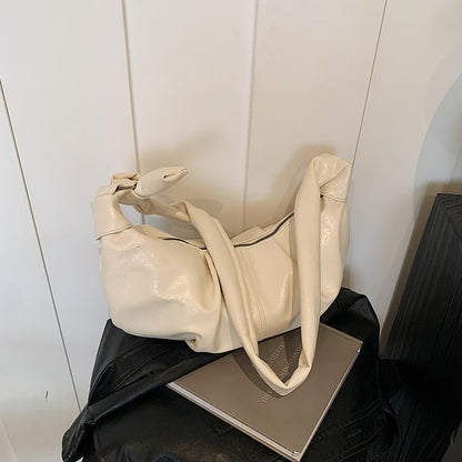 Ruched Faux Leather Shoulder Bag
