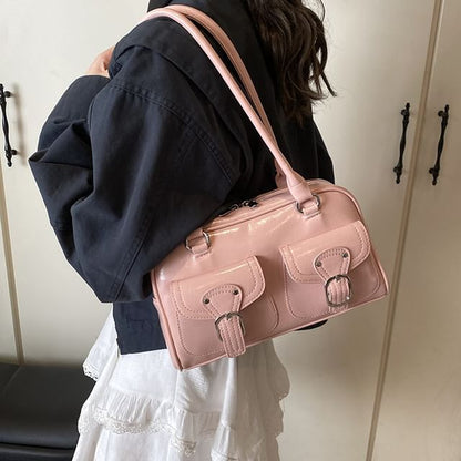 Faux Leather Buckled Shoulder Bag