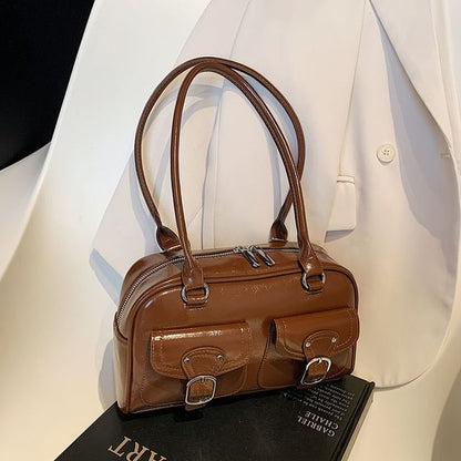Faux Leather Buckled Shoulder Bag