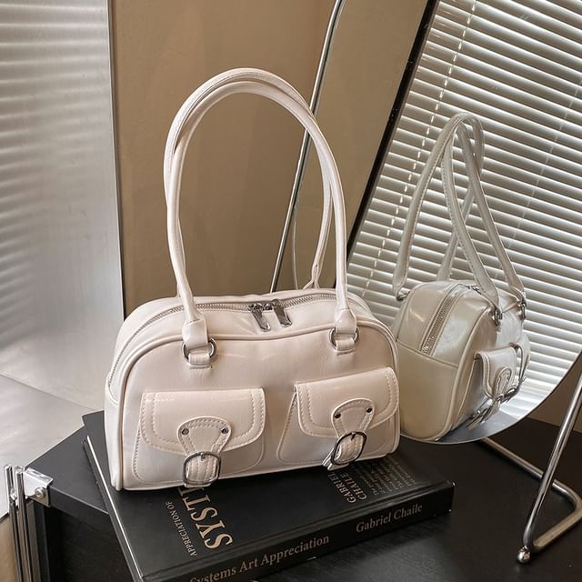 Faux Leather Buckled Shoulder Bag