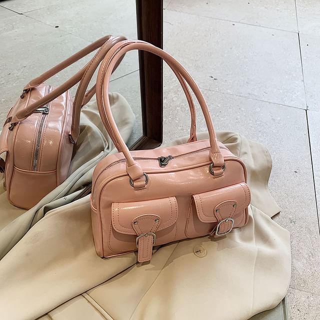 Faux Leather Buckled Shoulder Bag