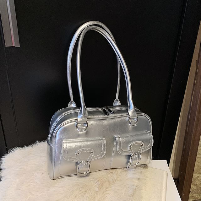 Faux Leather Buckled Shoulder Bag