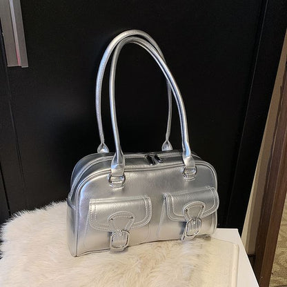 Faux Leather Buckled Shoulder Bag