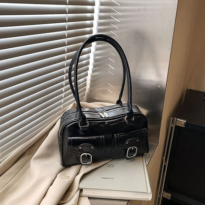 Faux Leather Buckled Shoulder Bag
