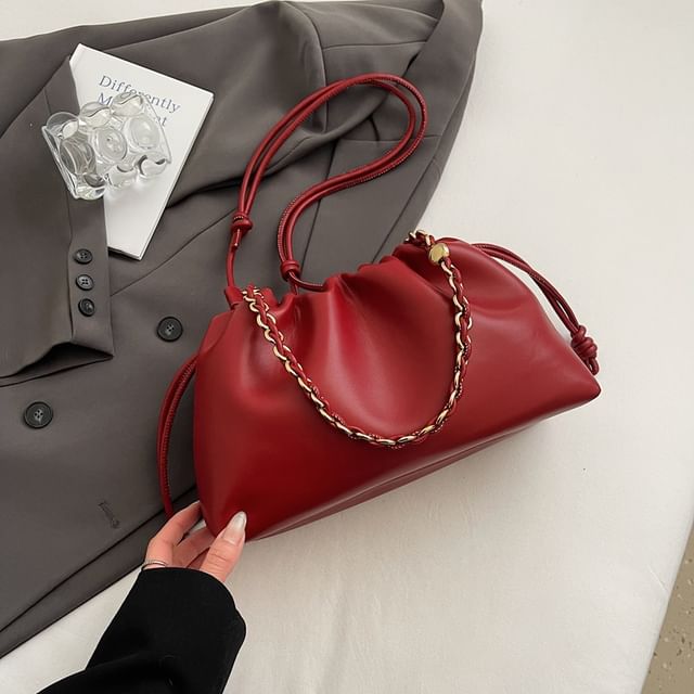 Faux Leather Drawstring Shoulder Bag