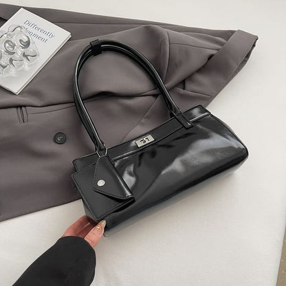 Faux Leather Shoulder Bag With Key Pouch