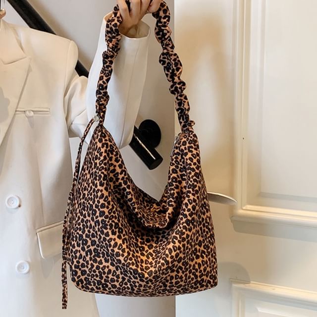 Leopard Print Canvas Shoulder Bag