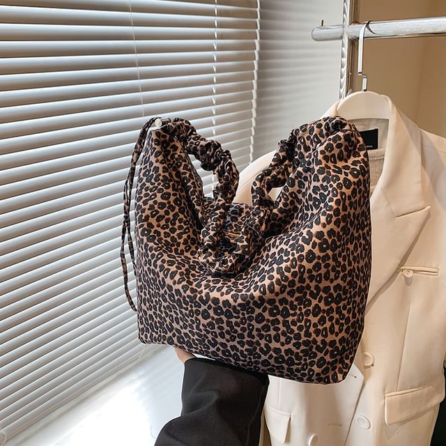 Leopard Print Canvas Shoulder Bag