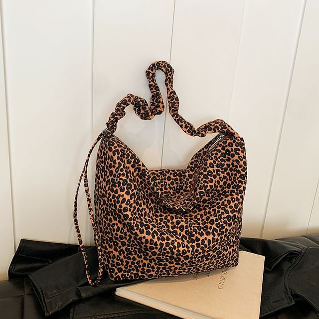 Leopard Print Canvas Shoulder Bag