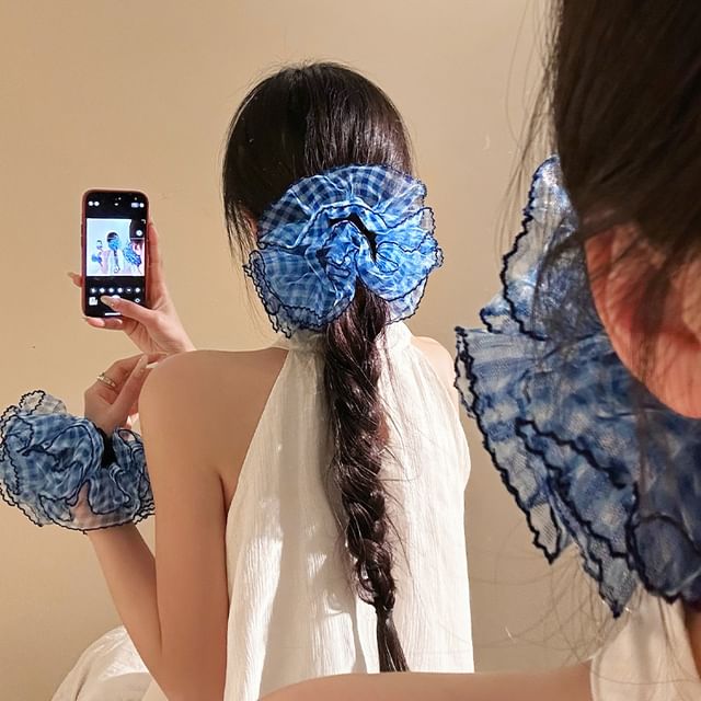 Plaid Mesh Scrunchie