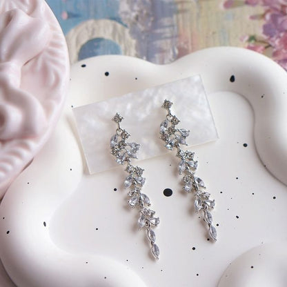 Rhinestone / Drop Leaf Earring Clip-On