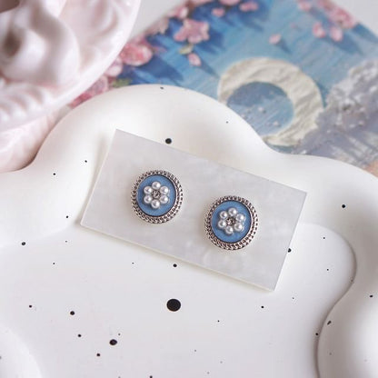 Ear Rhinestone Clip-On Earring Stud Faux Pearl Flower /