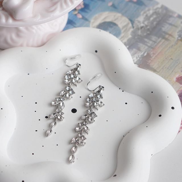 Rhinestone / Drop Leaf Earring Clip-On