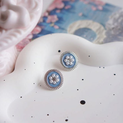 Ear Rhinestone Clip-On Earring Stud Faux Pearl Flower /
