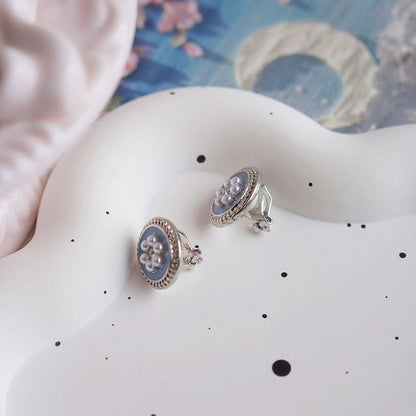 Ear Rhinestone Clip-On Earring Stud Faux Pearl Flower /