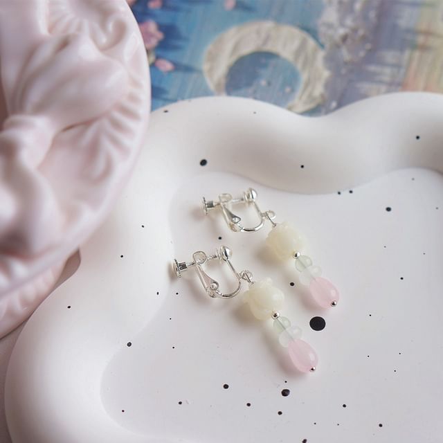 Earring Flower Clip-On / Drop Hook Beaded