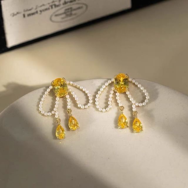 Bow Earring Beaded Stud