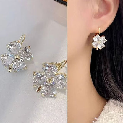 Drop Clover Zirconia Cubic Earring