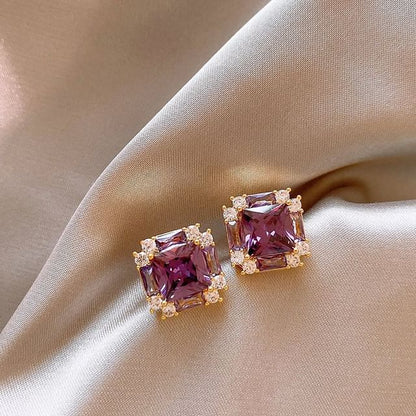 Earring Square Stud Gemstone