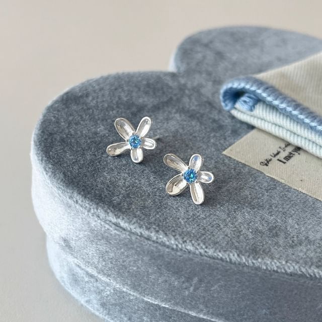 Rhinestone Floral Stud Alloy Earring